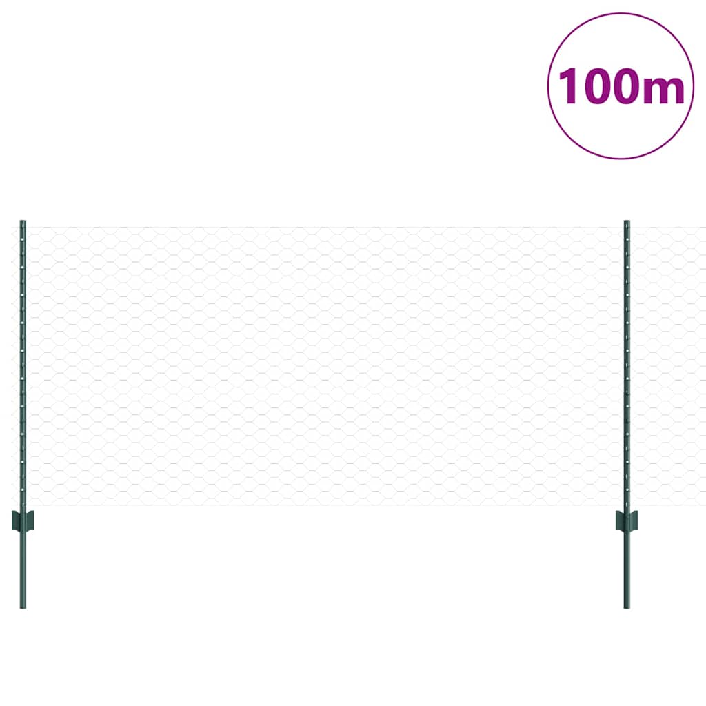 Sekskantet hegn med stolpe 100 x 1 m PVC-belagt stål Grøn Mesh
