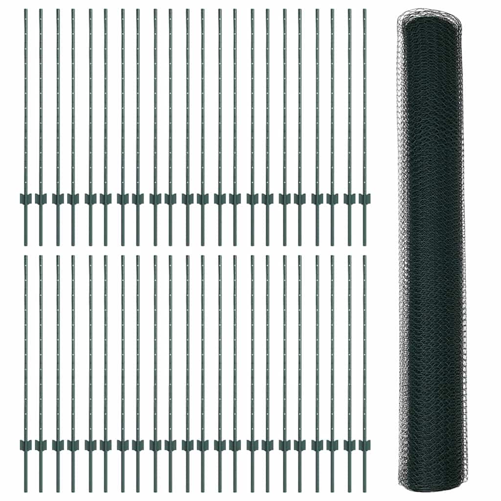 Sekskantet hegn med stolpe 100 x 1,2 m PVC-belagt stål Grøn