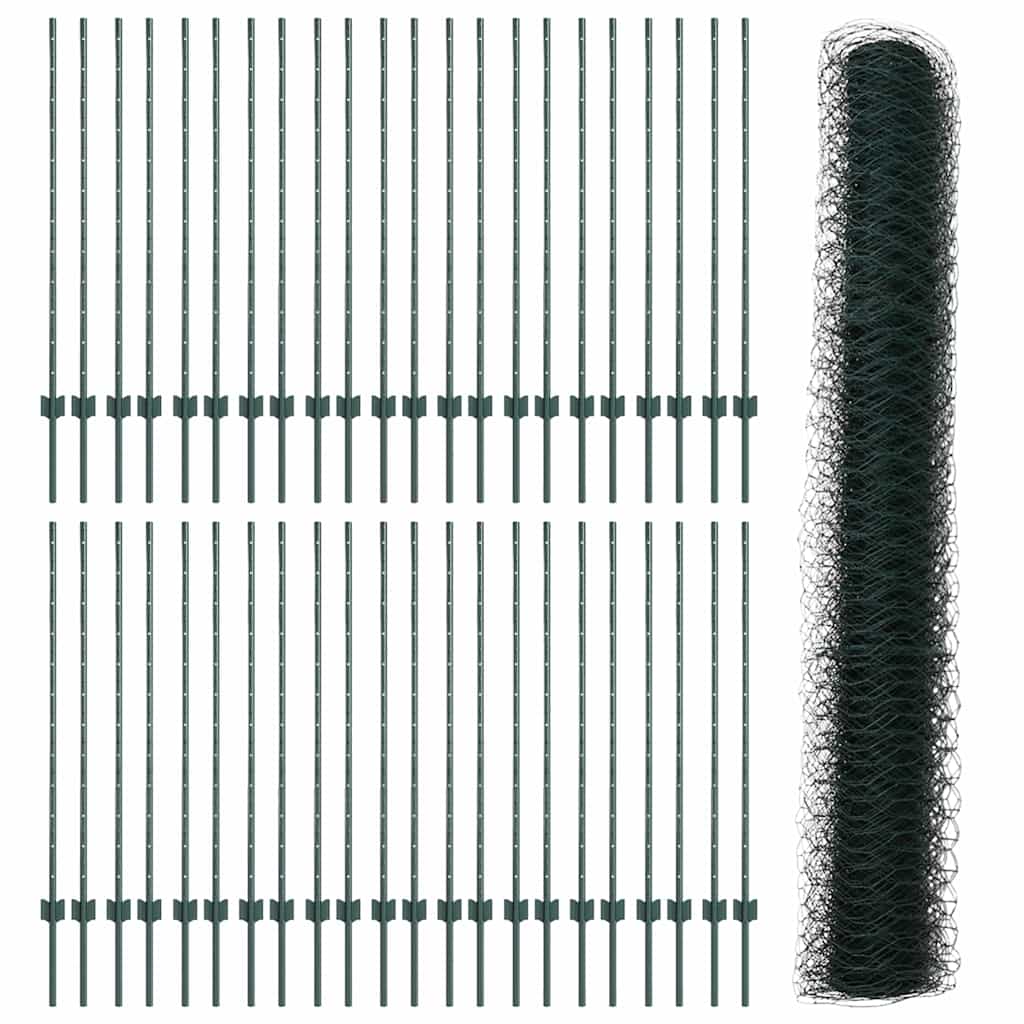 Sekskantet hegn med stolpe 100 x 1,2 m PVC-belagt stål Grøn