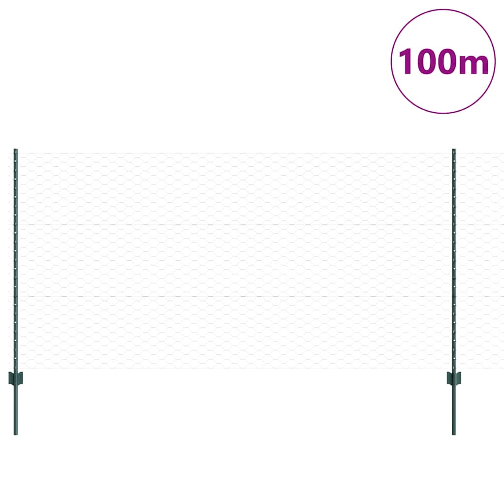 Sekskantet hegn med stolpe 100 x 1,2 m PVC-belagt stål Grøn