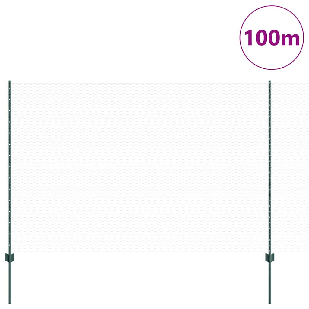 Sekskantet hegn med stolpe 100 x 1,5 m PVC-belagt stål Grøn