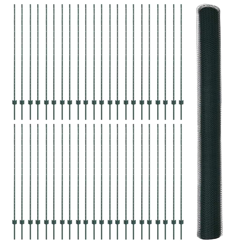 Sekskantet hegn med stolpe 100 x 1,6 m PVC-belagt stål Grøn