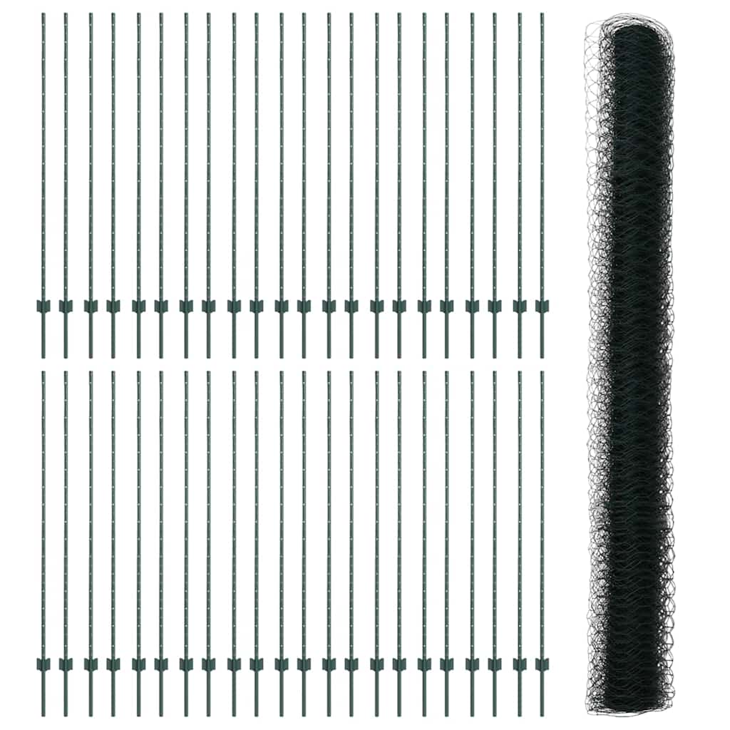 Sekskantet hegn med stolpe 100 x 1,6 m PVC-belagt stål Grøn