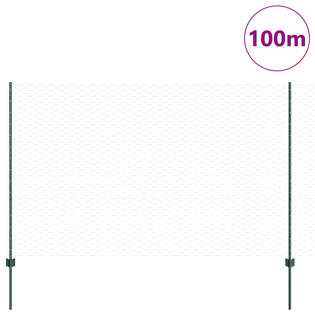 Sekskantet hegn med stolpe 100 x 1,6 m PVC-belagt stål Grøn