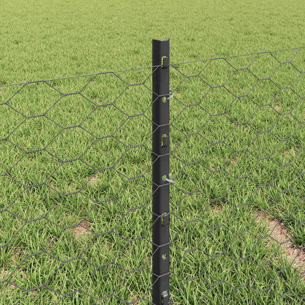 Sekskantet hegn med stolpe 10 x 0,4 m PVC-belagt stål Grå Mesh