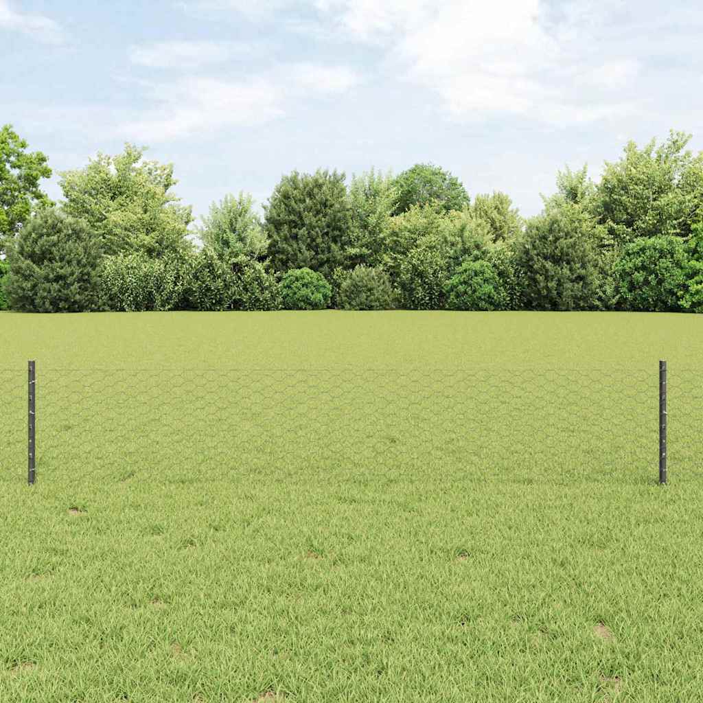 Sekskantet hegn med stolpe 10 x 0,4 m PVC-belagt stål Grå Mesh