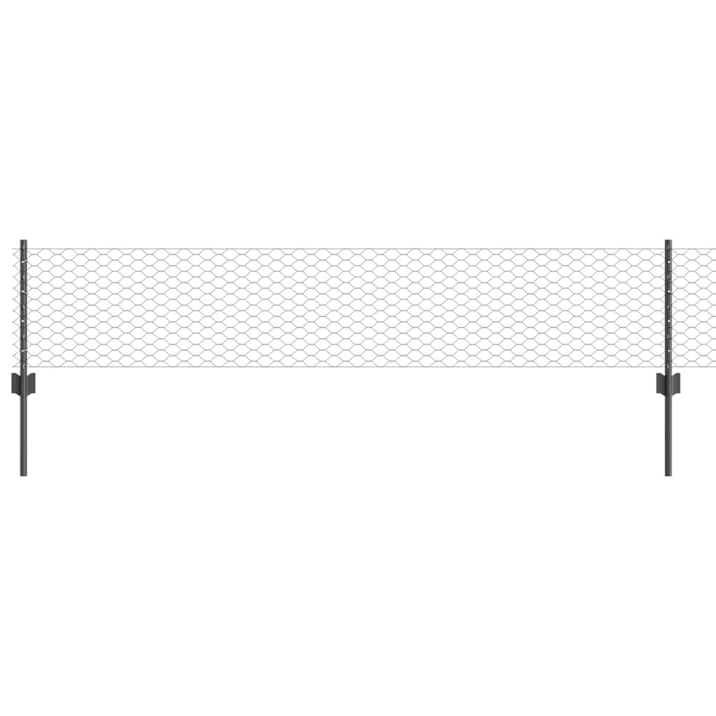 Sekskantet hegn med stolpe 10 x 0,4 m PVC-belagt stål Grå Mesh