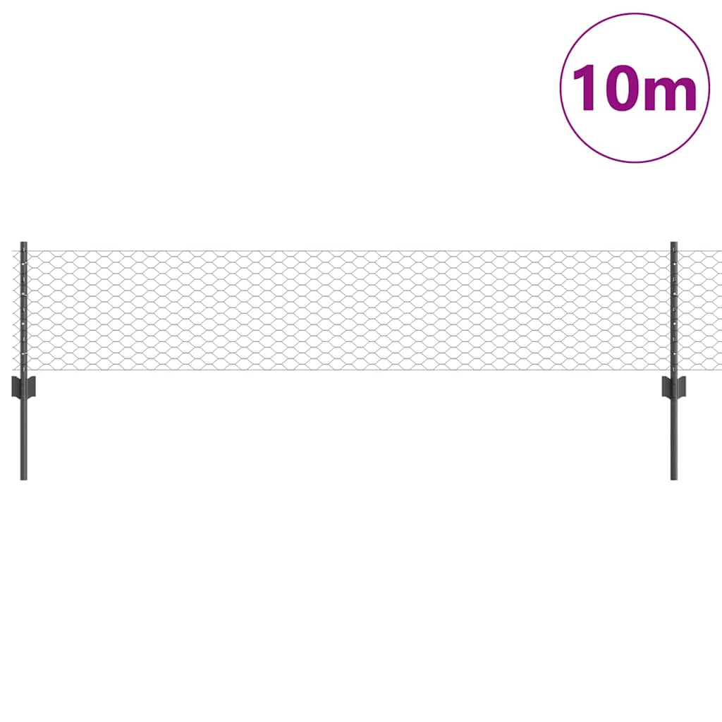 Sekskantet hegn med stolpe 10 x 0,4 m PVC-belagt stål Grå Mesh