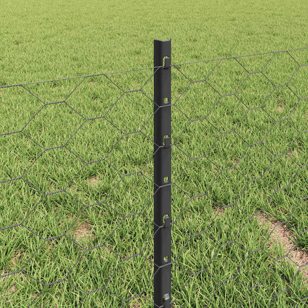 Sekskantet hegn med stolpe 10 x 0,4 m PVC-belagt stål Grå Mesh