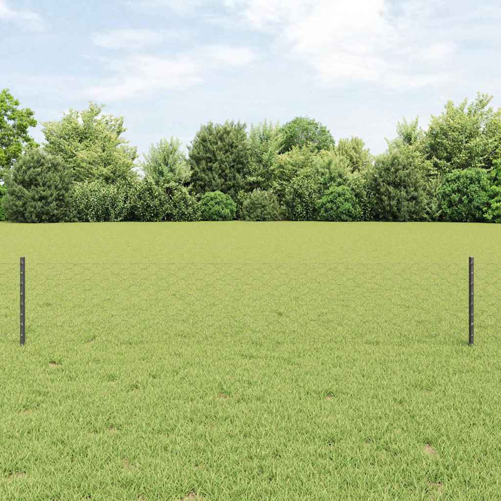 Sekskantet hegn med stolpe 10 x 0,4 m PVC-belagt stål Grå Mesh