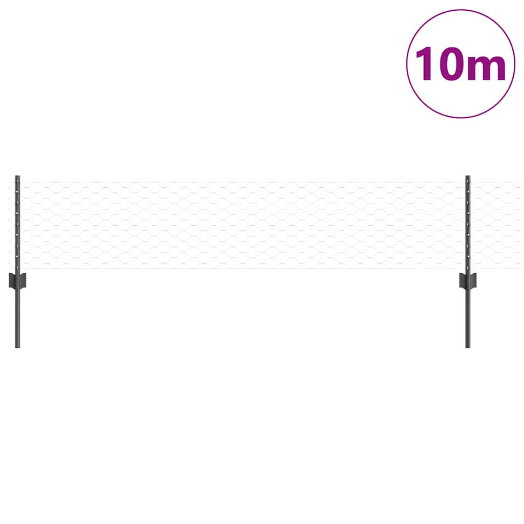 Sekskantet hegn med stolpe 10 x 0,4 m PVC-belagt stål Grå Mesh