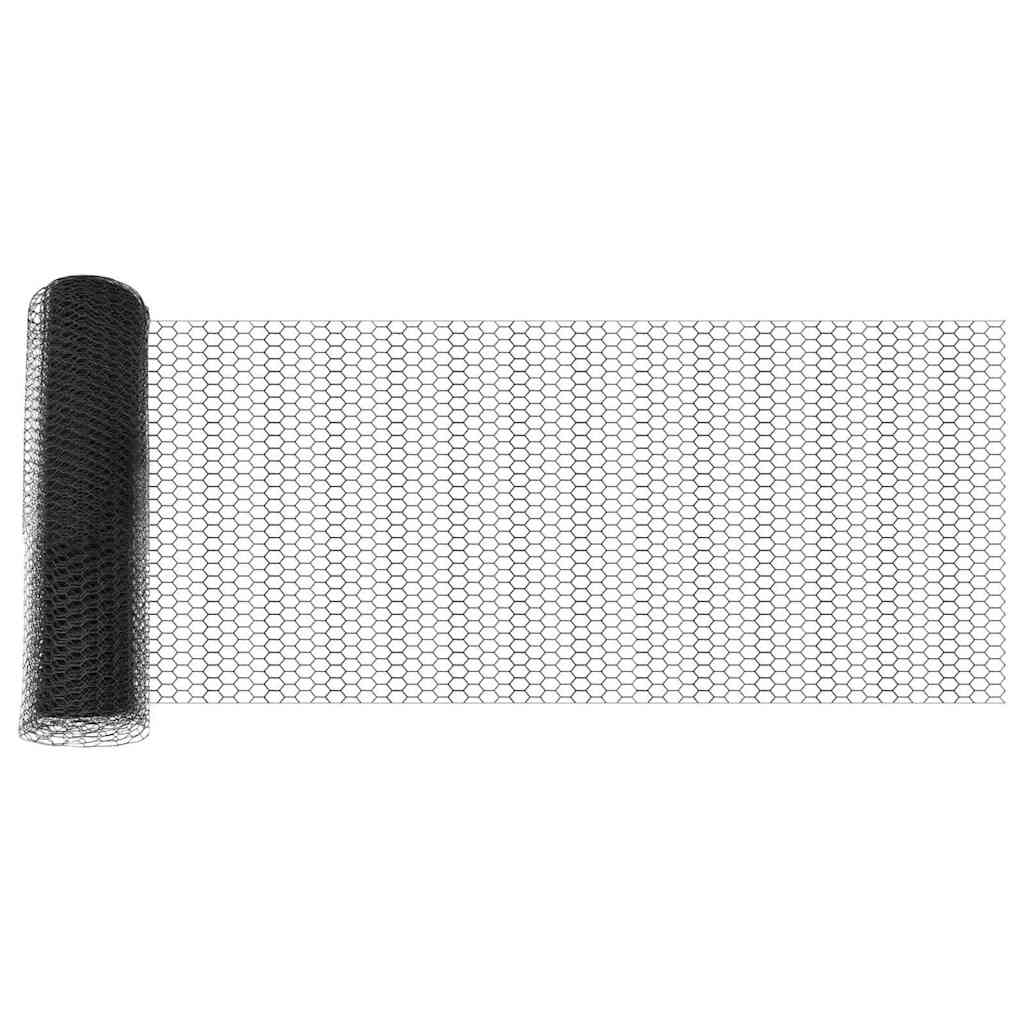 Sekskantet hegn med stolpe 10 x 0,8 m PVC-belagt stål Grå Mesh