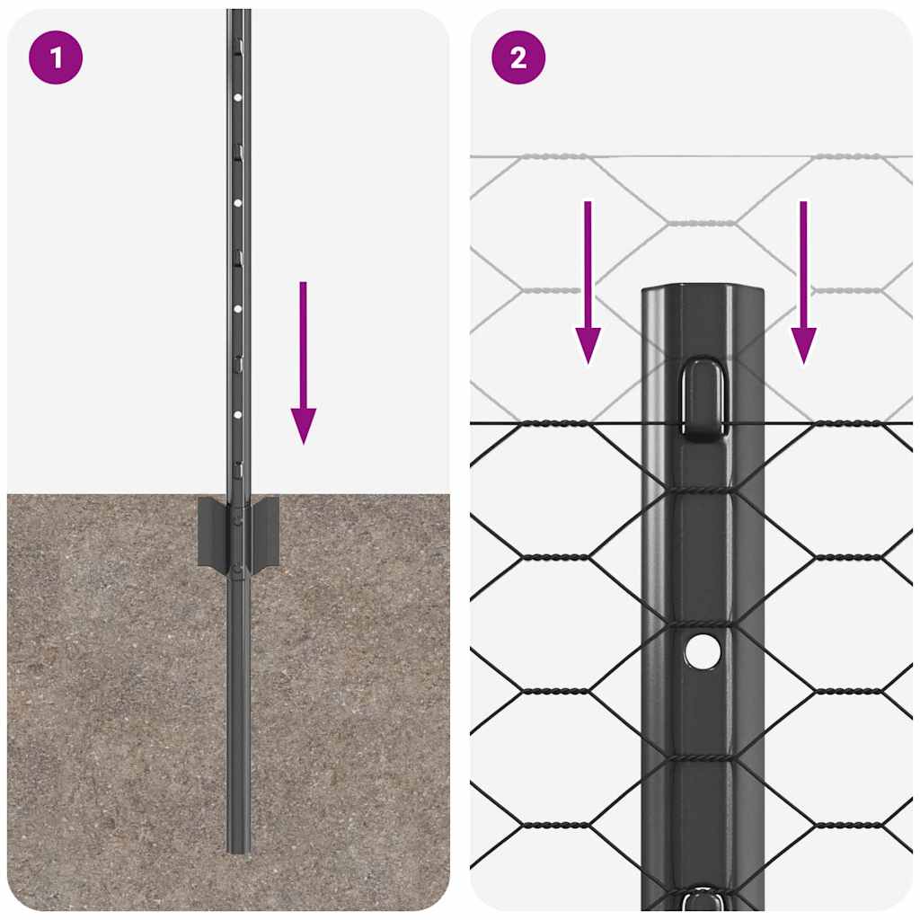 Sekskantet hegn med stolpe 10 x 0,8 m PVC-belagt stål Grå Mesh