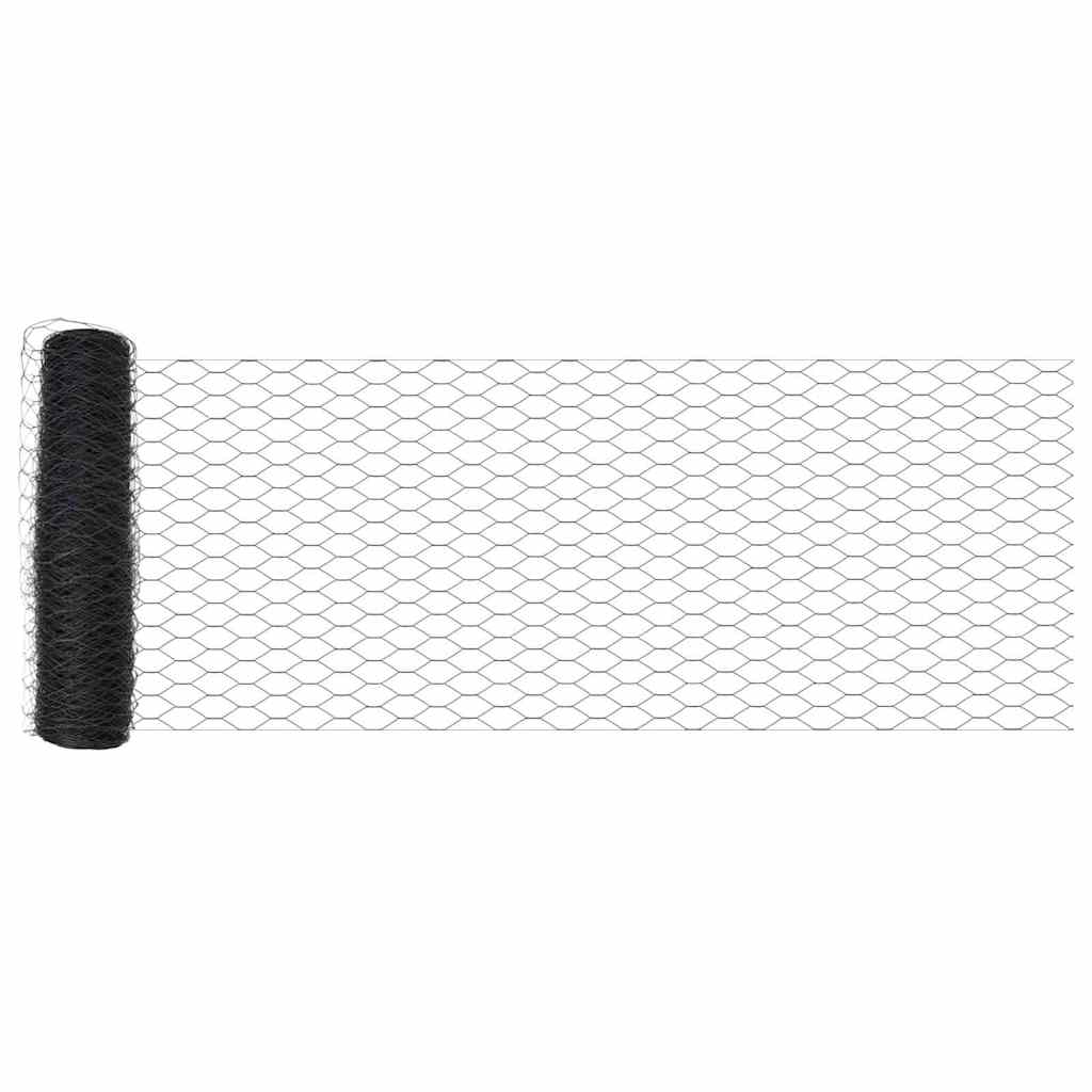 Sekskantet hegn med stolpe 10 x 0,8 m PVC-belagt stål Grå Mesh