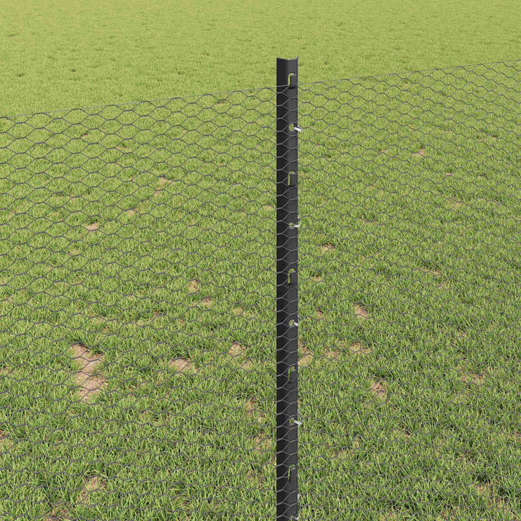 Sekskantet hegn med stolpe 10 x 1 m PVC-belagt stål Grå Mesh