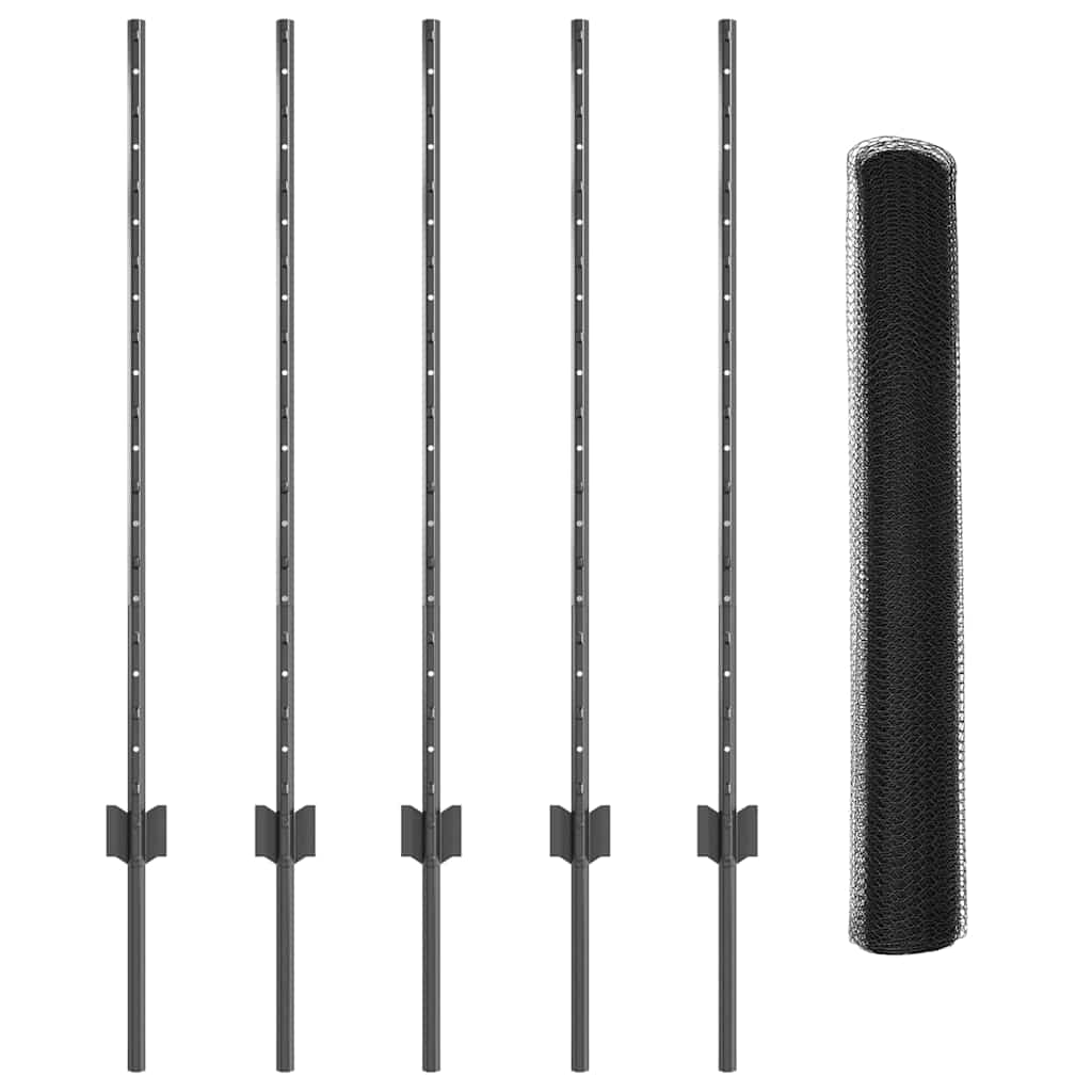 Sekskantet hegn med stolpe 10 x 1 m PVC-belagt stål Grå Mesh