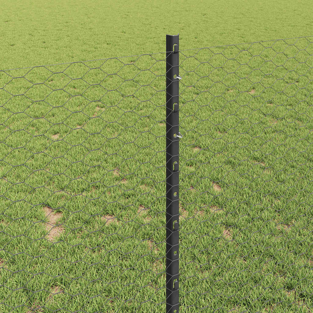 Sekskantet hegn med stolpe 10 x 1 m PVC-belagt stål Grå Mesh