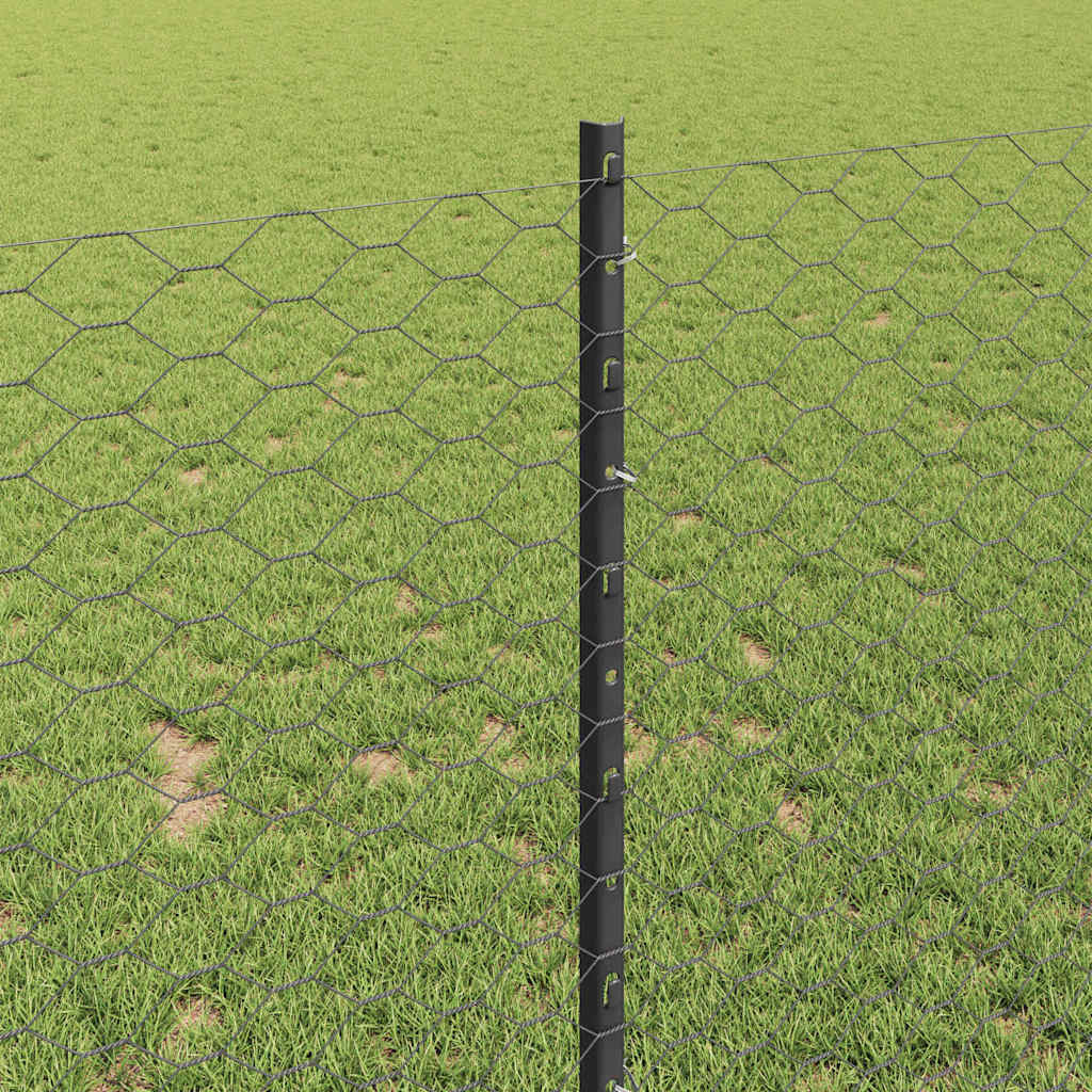Sekskantet hegn med stolpe 10 x 1 m PVC-belagt stål Grå Mesh