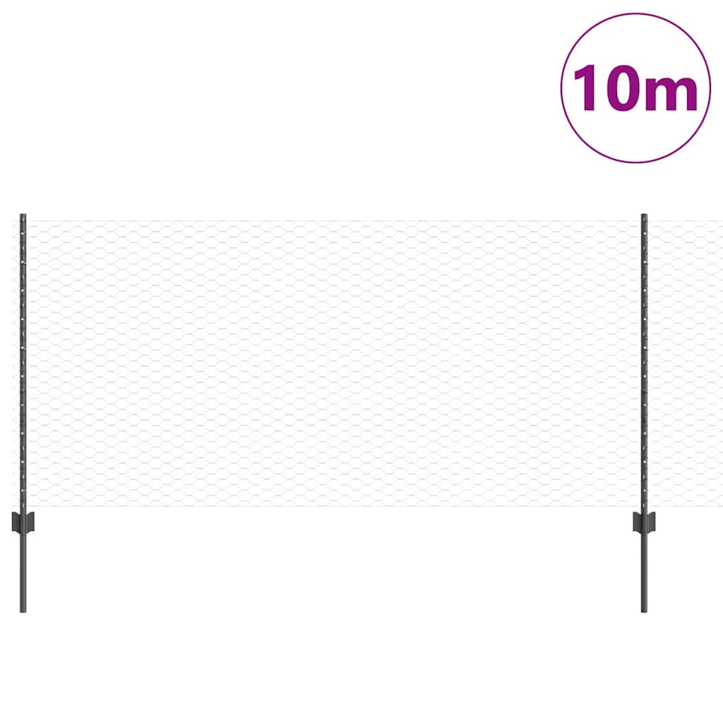 Sekskantet hegn med stolpe 10 x 1 m PVC-belagt stål Grå Mesh