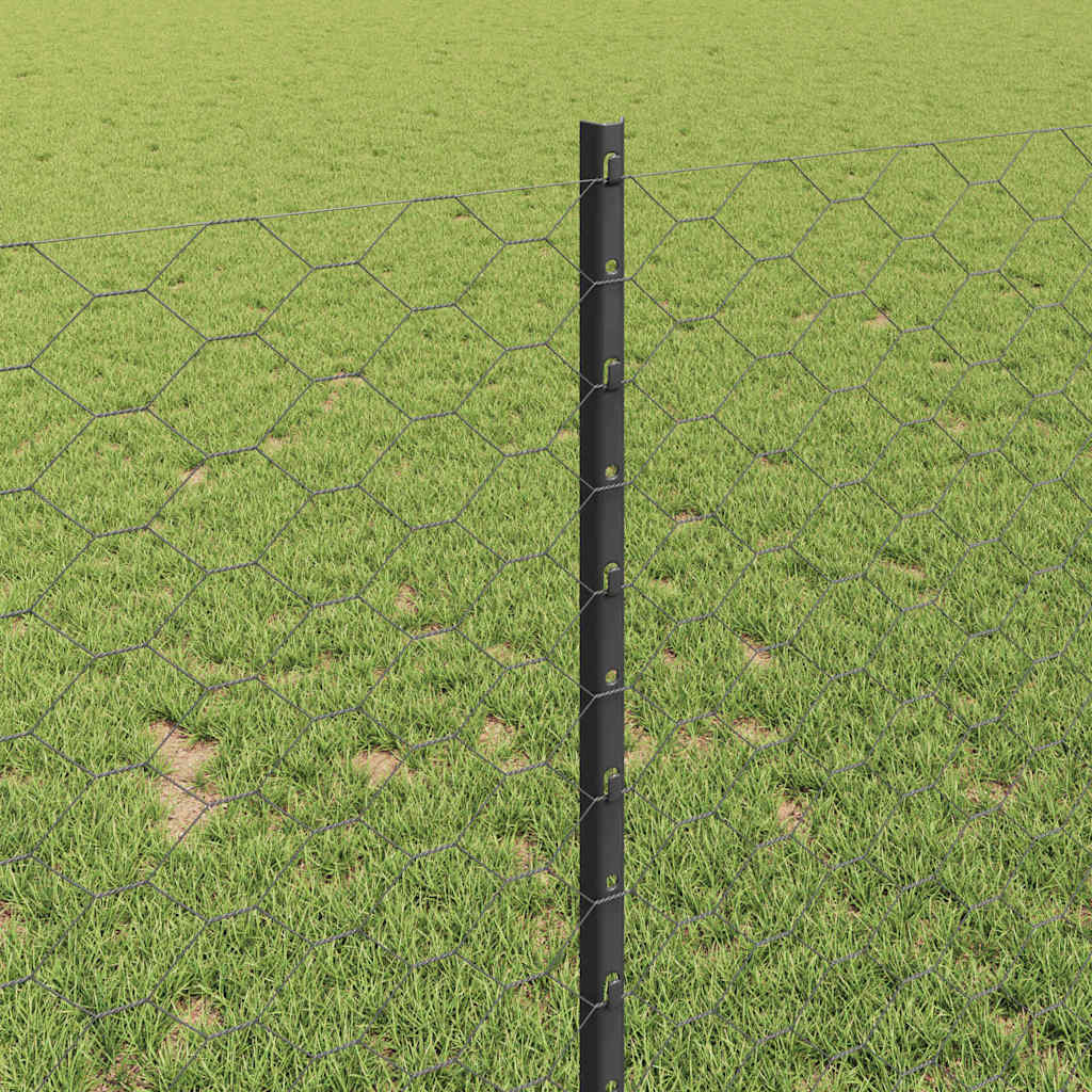 Sekskantet hegn med stolpe 10 x 1 m PVC-belagt stål Grå Mesh
