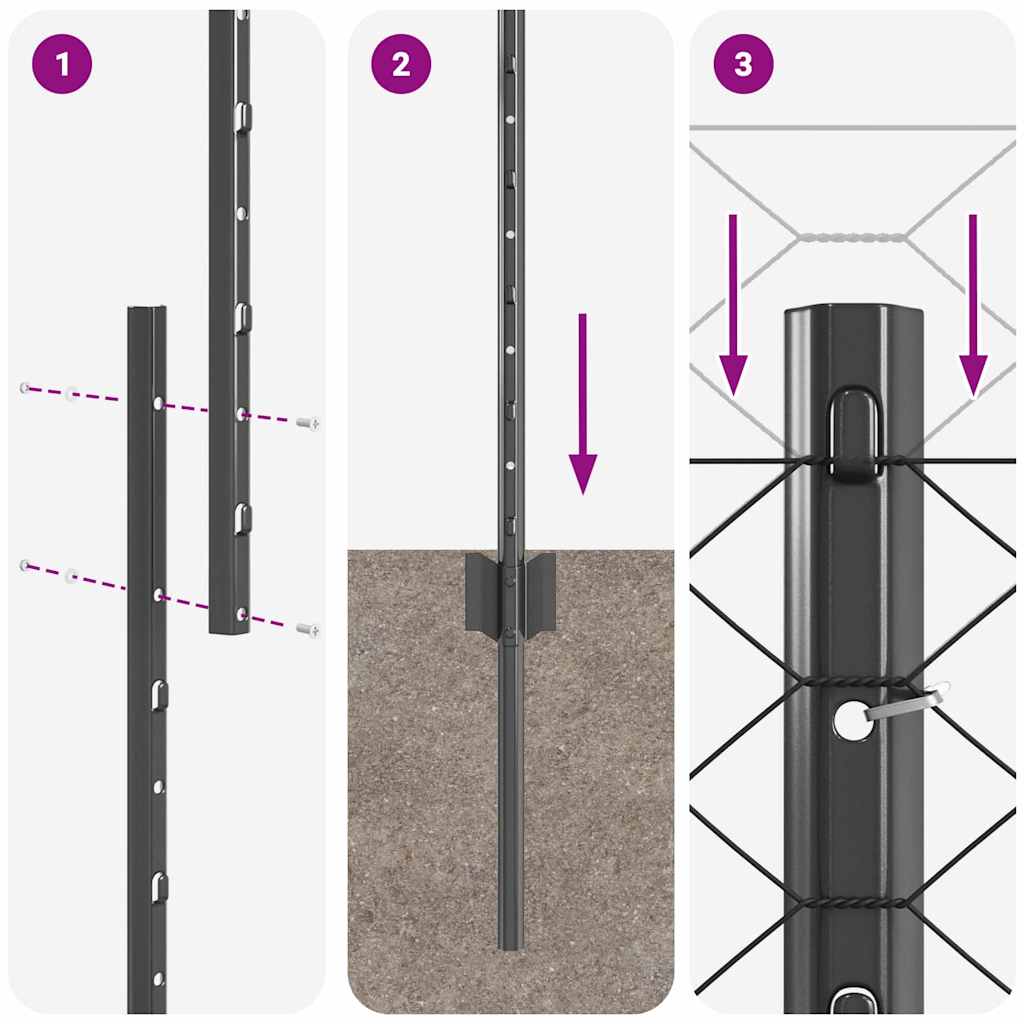 Sekskantet hegn med stolpe 10 x 1 m PVC-belagt stål Grå Mesh
