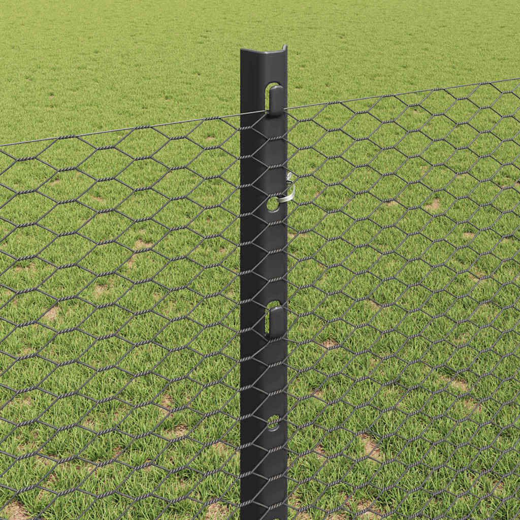 Sekskantet hegn med stolpe 10 x 1,2 m PVC-belagt stål Grå Mesh