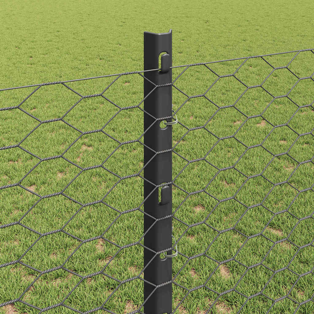 Sekskantet hegn med stolpe 10 x 1,2 m PVC-belagt stål Grå Mesh