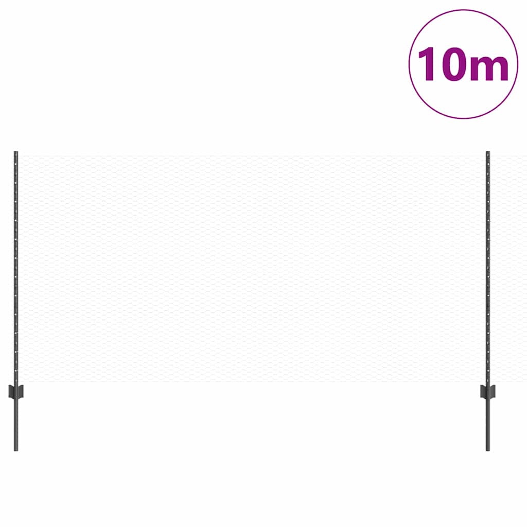 Sekskantet hegn med stolpe 10 x 1,2 m PVC-belagt stål Grå Mesh