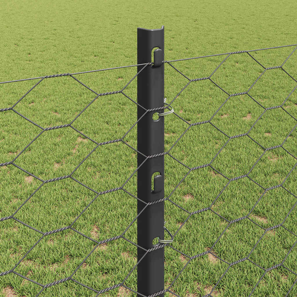Sekskantet hegn med stolpe 10 x 1,2 m PVC-belagt stål Grå Mesh