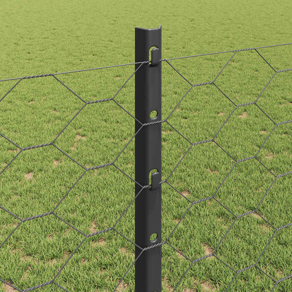 Sekskantet hegn med stolpe 10 x 1,2 m PVC-belagt stål Grå Mesh