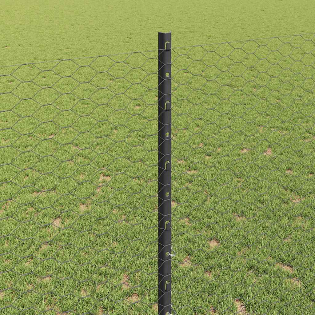 Sekskantet hegn med stolpe 10 x 1,4 m PVC-belagt stål Grå Mesh
