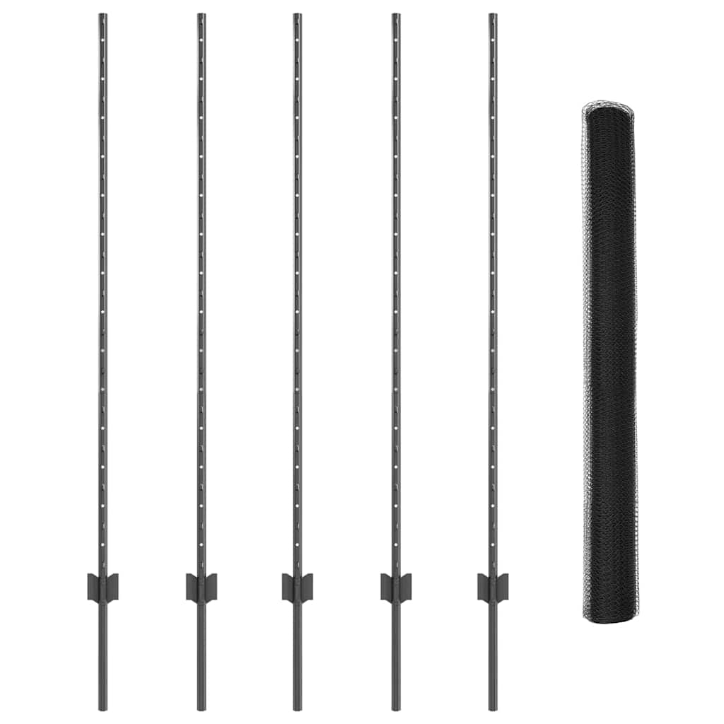 Sekskantet hegn med stolpe 10 x 1,4 m PVC-belagt stål Grå Mesh