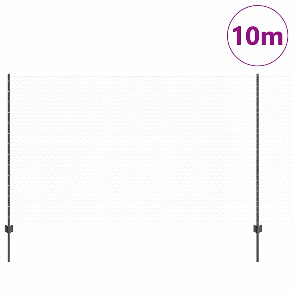 Sekskantet hegn med stolpe 10 x 1,4 m PVC-belagt stål Grå Mesh