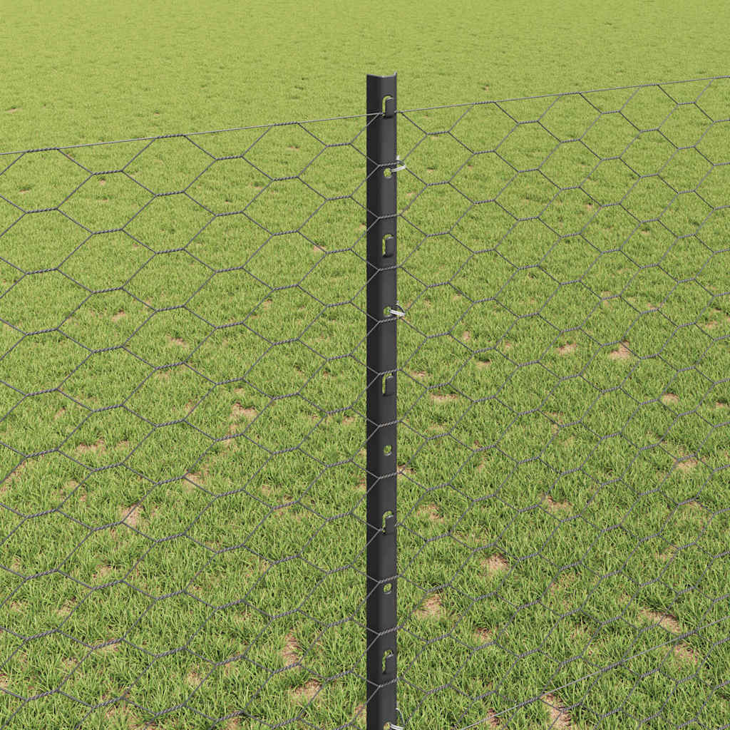 Sekskantet hegn med stolpe 10 x 1,4 m PVC-belagt stål Grå Mesh