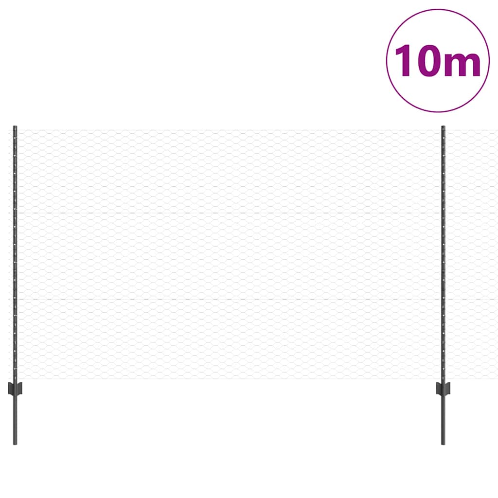 Sekskantet hegn med stolpe 10 x 1,4 m PVC-belagt stål Grå Mesh