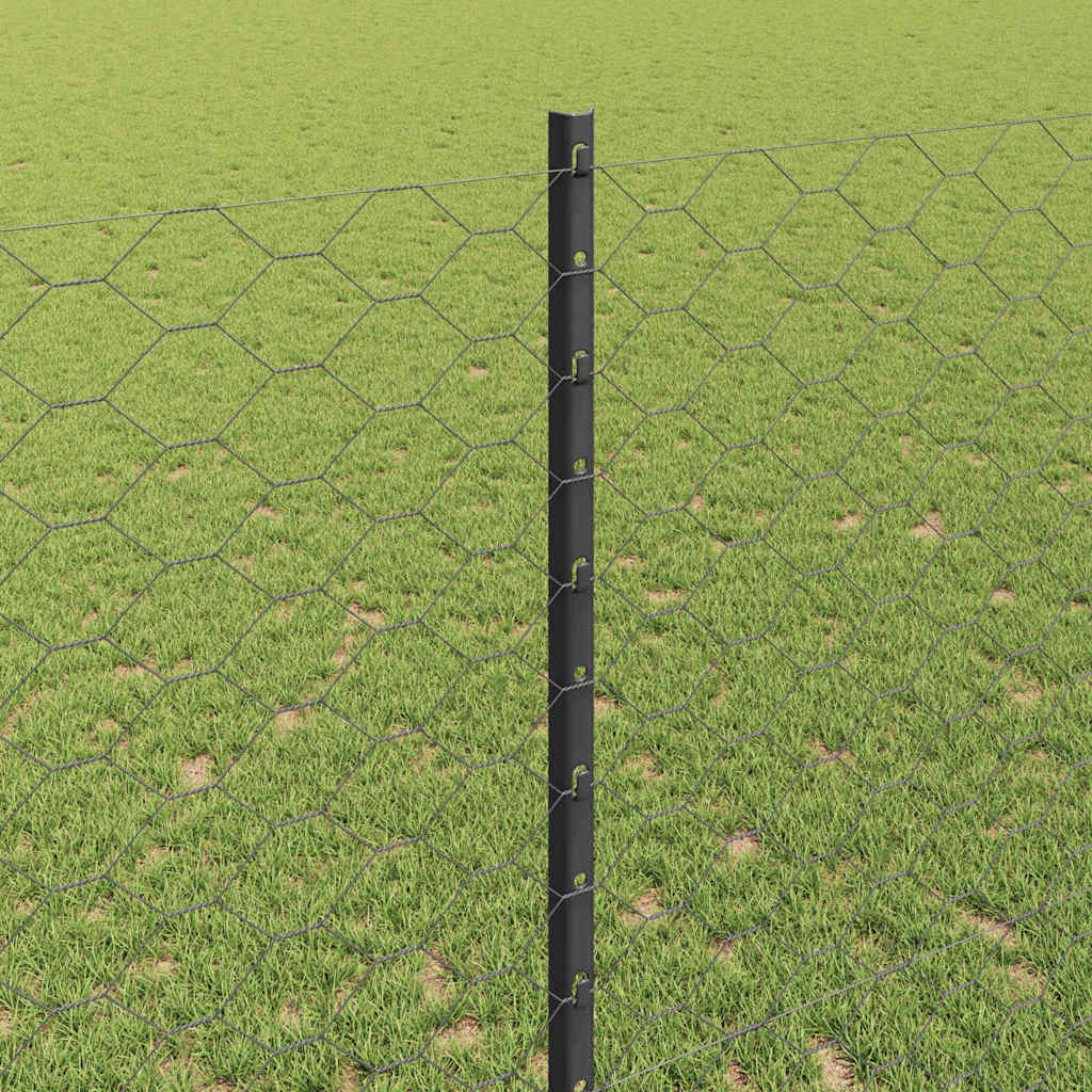 Sekskantet hegn med stolpe 10 x 1,4 m PVC-belagt stål Grå Mesh