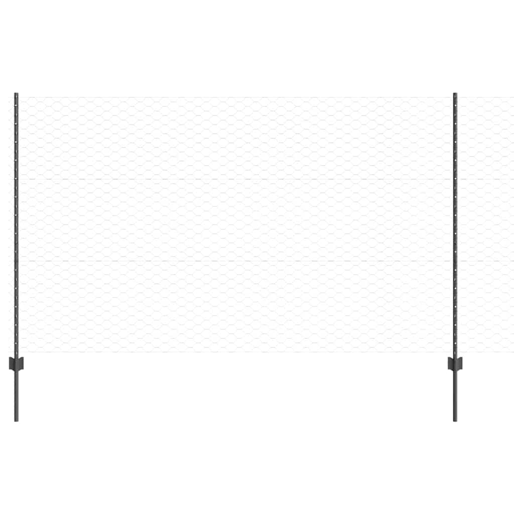 Sekskantet hegn med stolpe 10 x 1,4 m PVC-belagt stål Grå Mesh