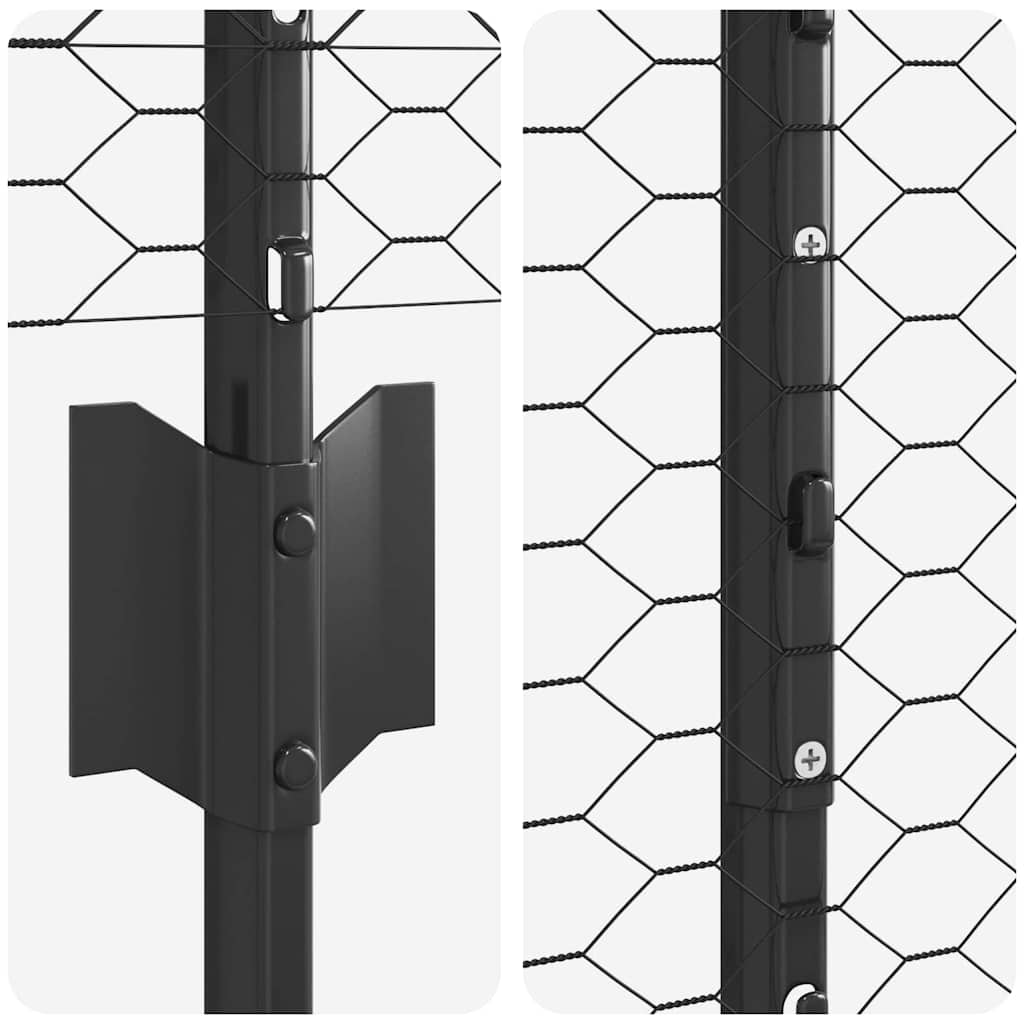 Sekskantet hegn med stolpe 10 x 1,5 m PVC-belagt stål Grå Mesh