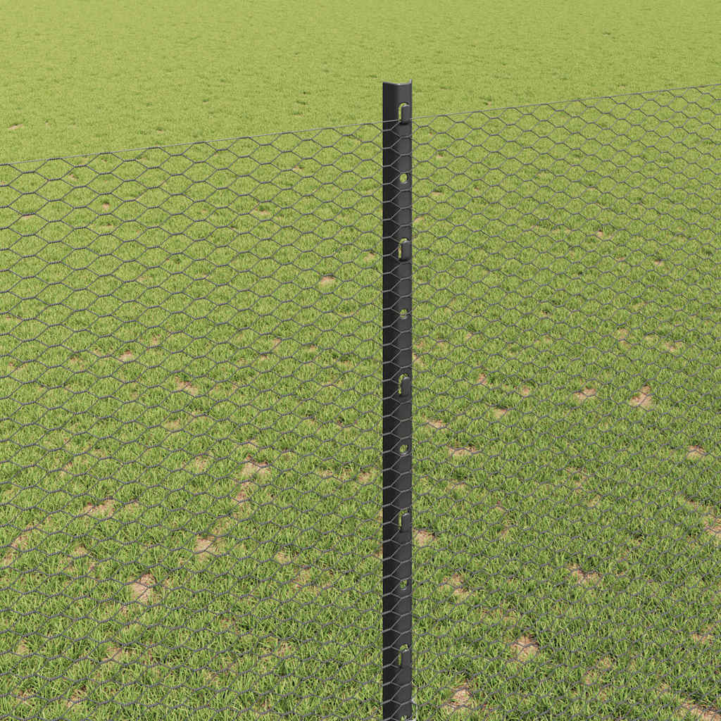 Sekskantet hegn med stolpe 10 x 1,5 m PVC-belagt stål Grå Mesh