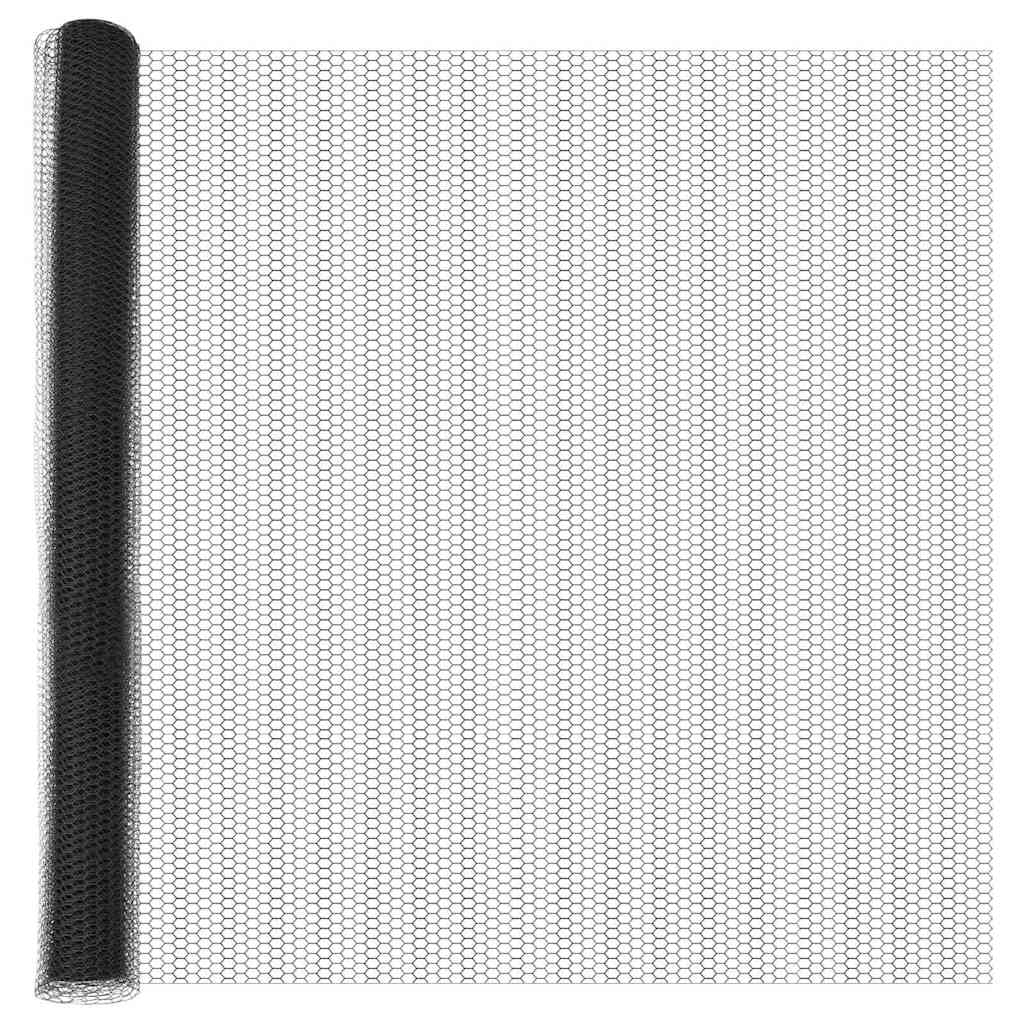 Sekskantet hegn med stolpe 10 x 1,5 m PVC-belagt stål Grå Mesh