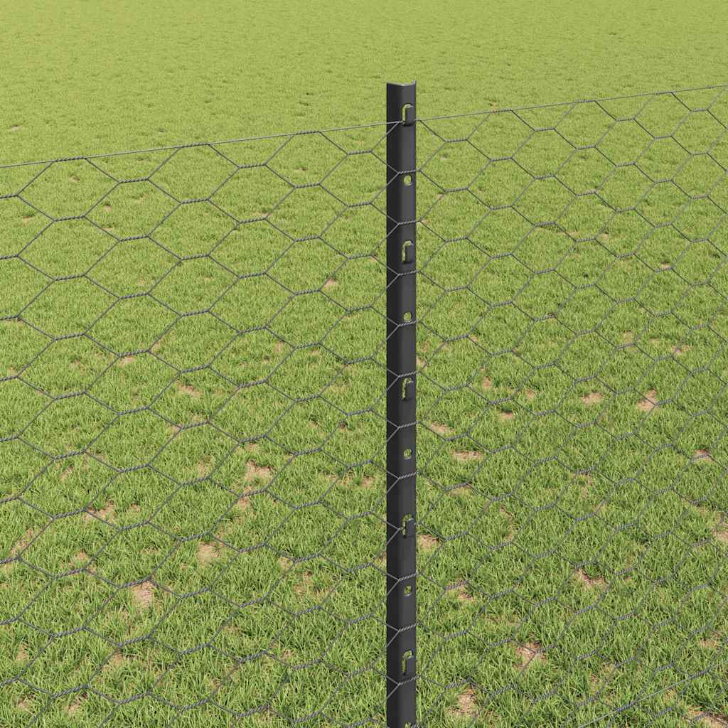 Sekskantet hegn med stolpe 10 x 1,5 m PVC-belagt stål Grå Mesh
