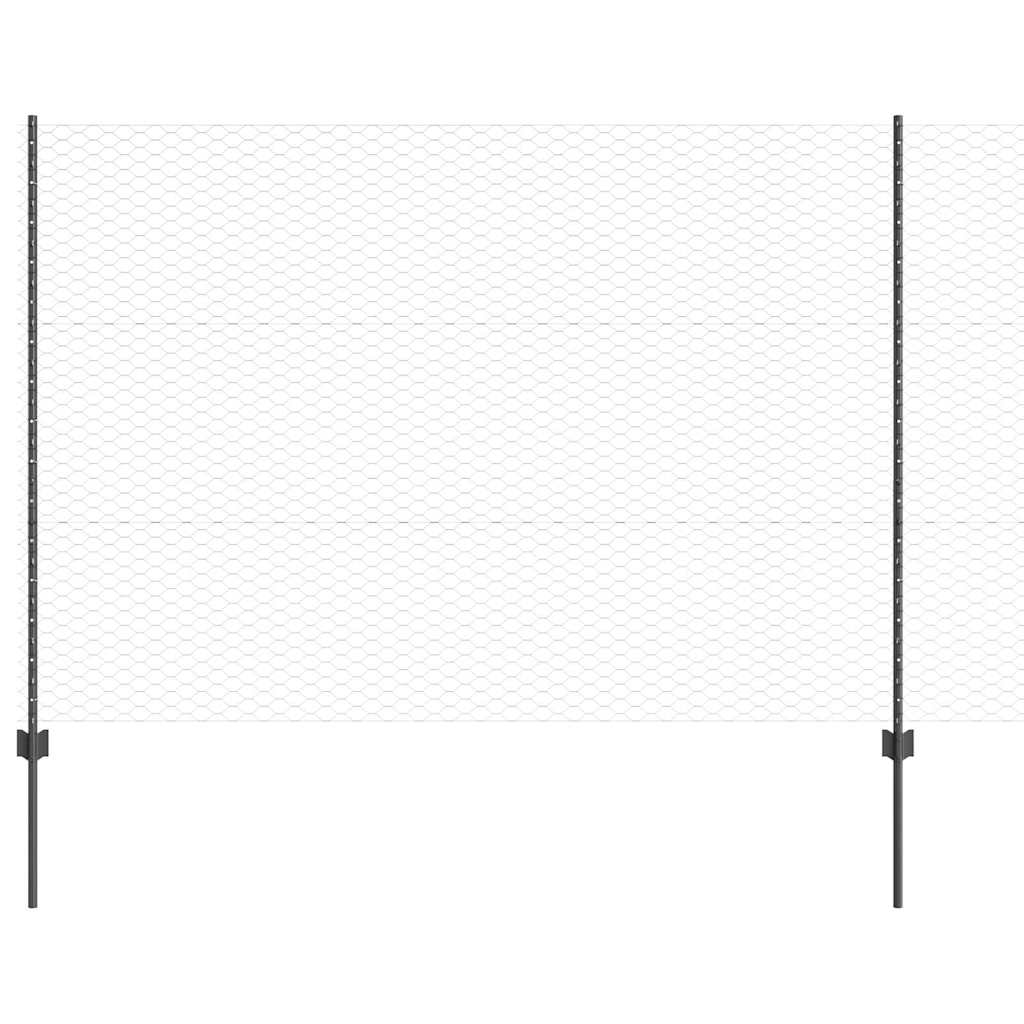 Sekskantet hegn med stolpe 10 x 1,5 m PVC-belagt stål Grå Mesh