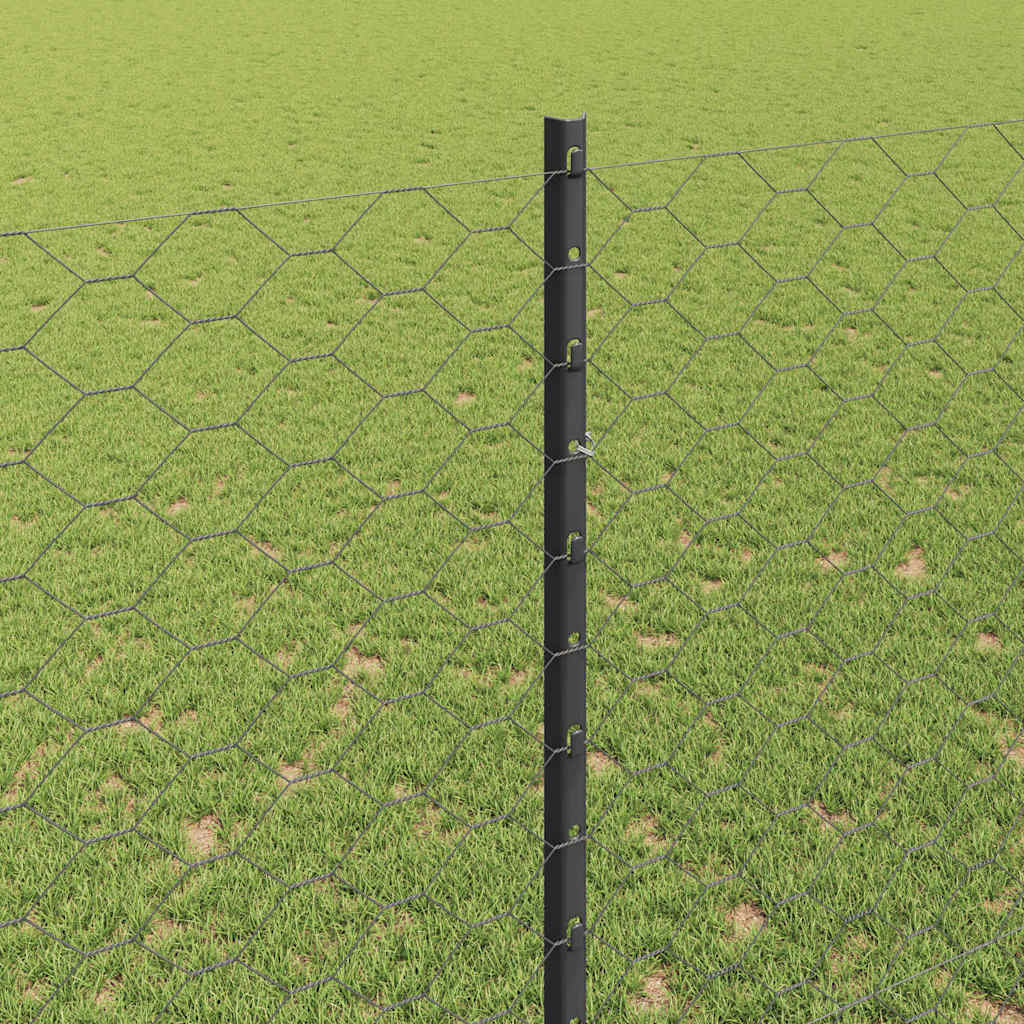Sekskantet hegn med stolpe 10 x 1,5 m PVC-belagt stål Grå Mesh