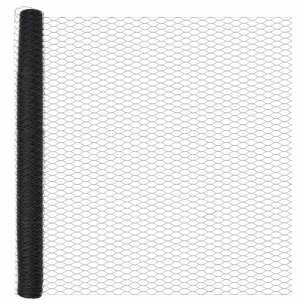 Sekskantet hegn med stolpe 10 x 1,5 m PVC-belagt stål Grå Mesh