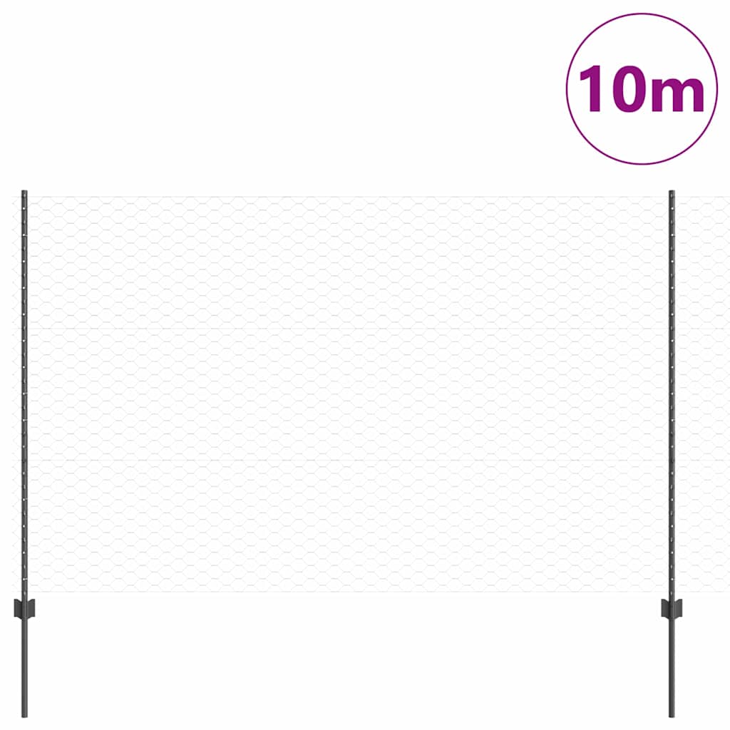 Sekskantet hegn med stolpe 10 x 1,5 m PVC-belagt stål Grå Mesh