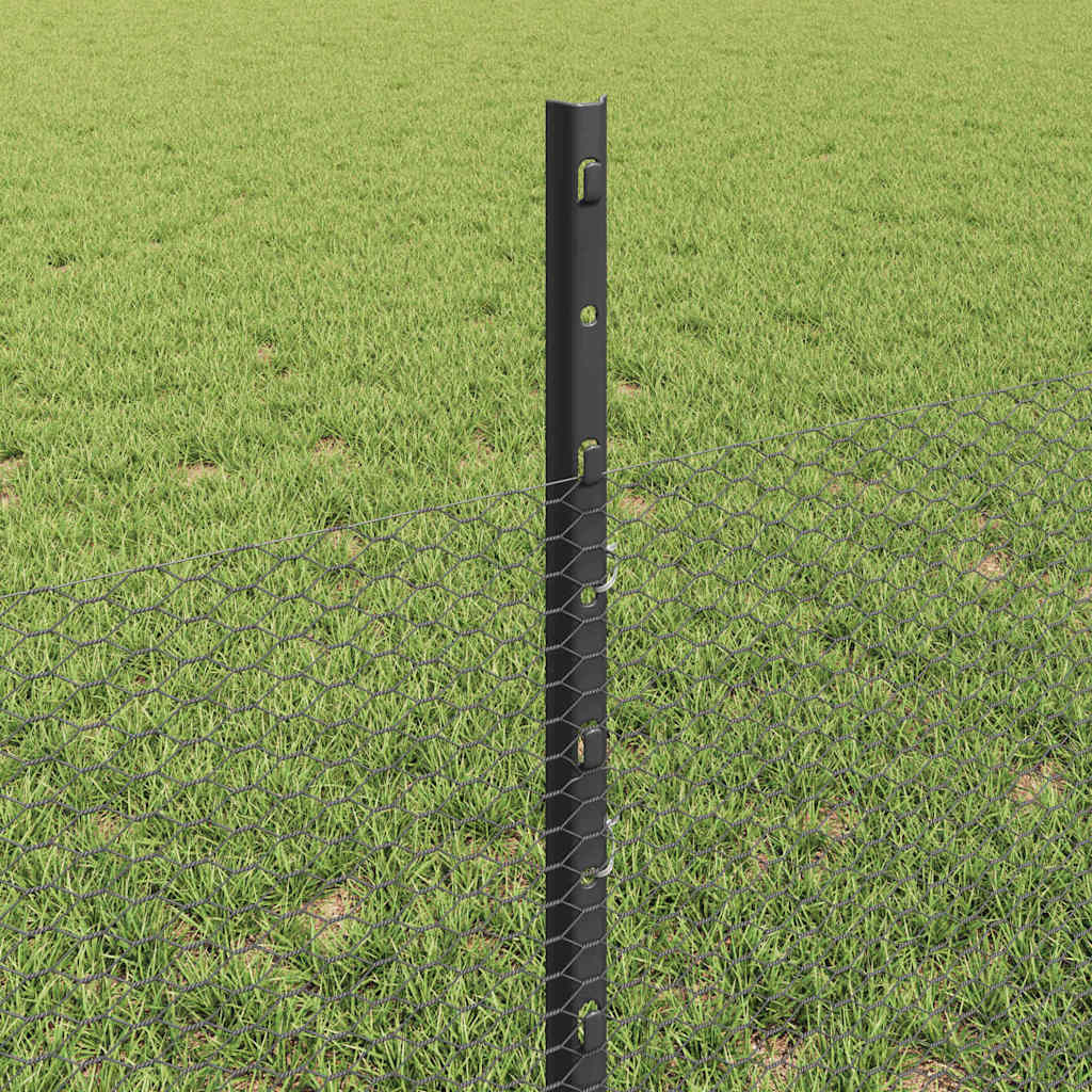 Sekskantet hegn med stolpe 25 x 0,5 m PVC-belagt stål Grå Mesh