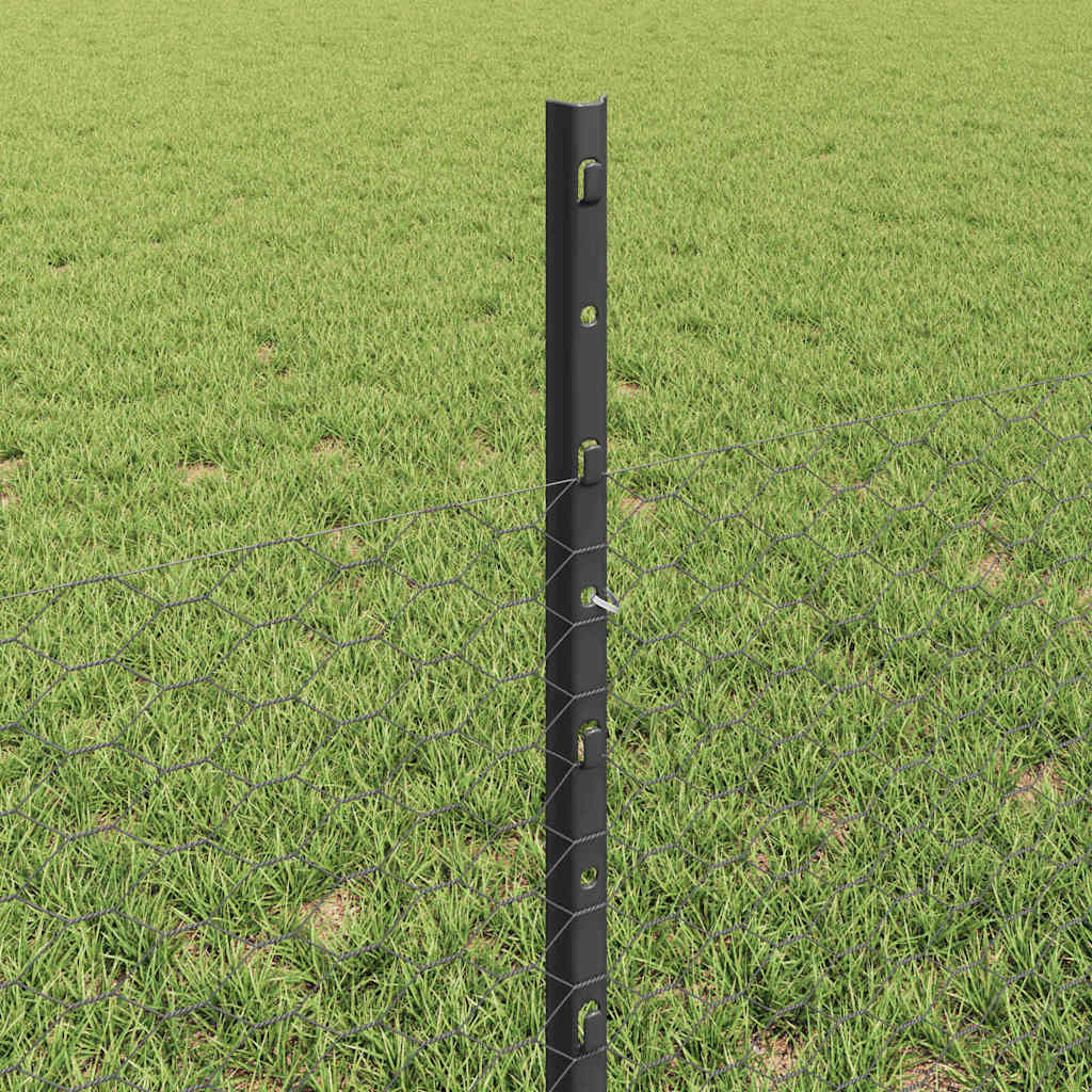 Sekskantet hegn med stolpe 25 x 0,5 m PVC-belagt stål Grå Mesh