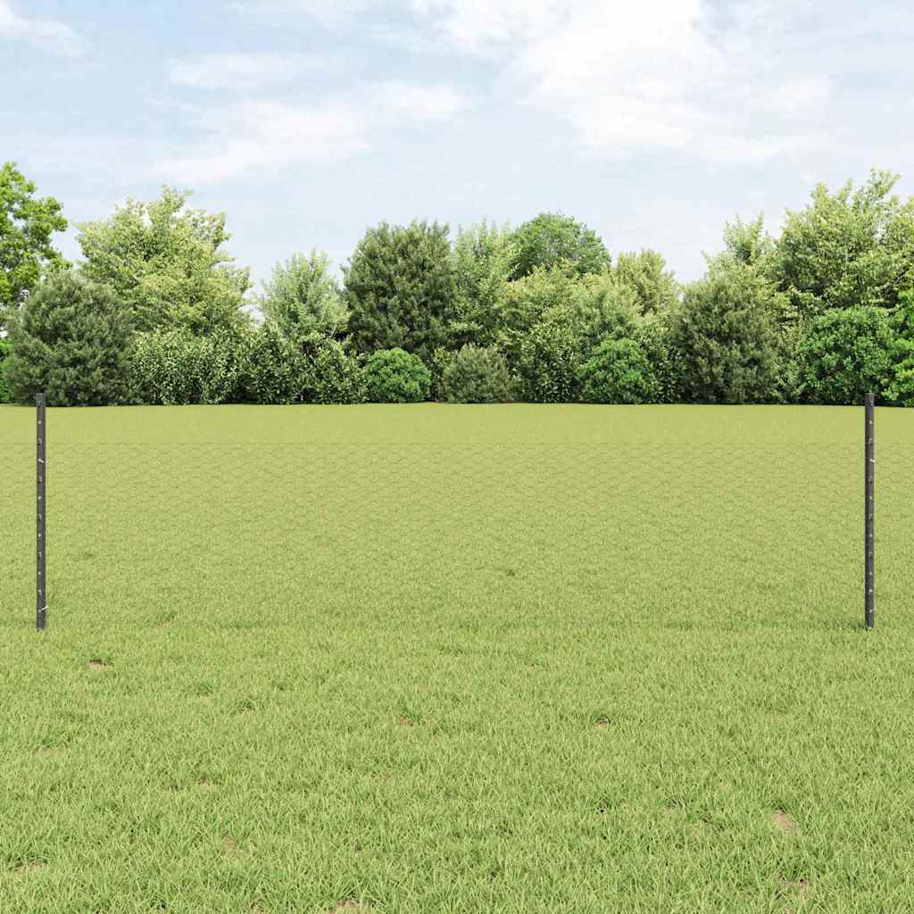 Sekskantet hegn med stolpe 25 x 0,5 m PVC-belagt stål Grå Mesh