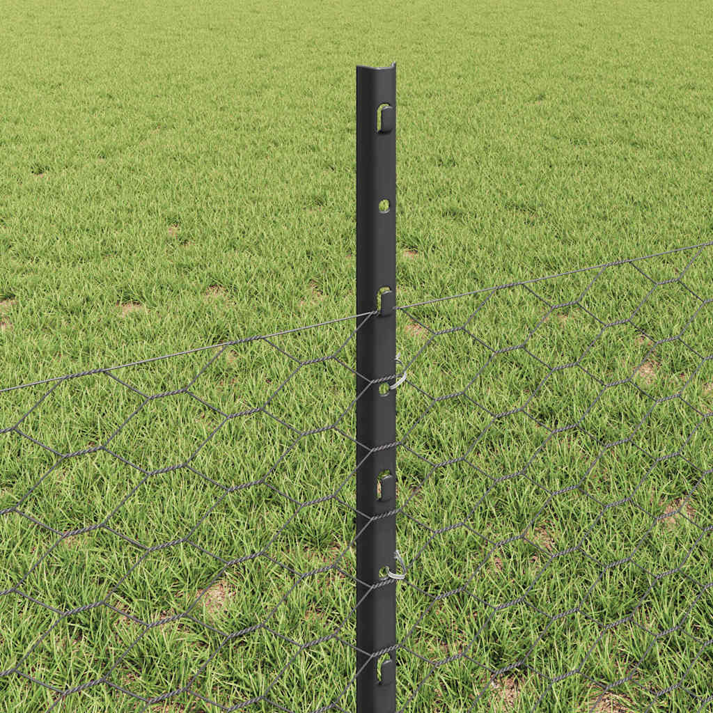 Sekskantet hegn med stolpe 25 x 0,5 m PVC-belagt stål Grå Mesh