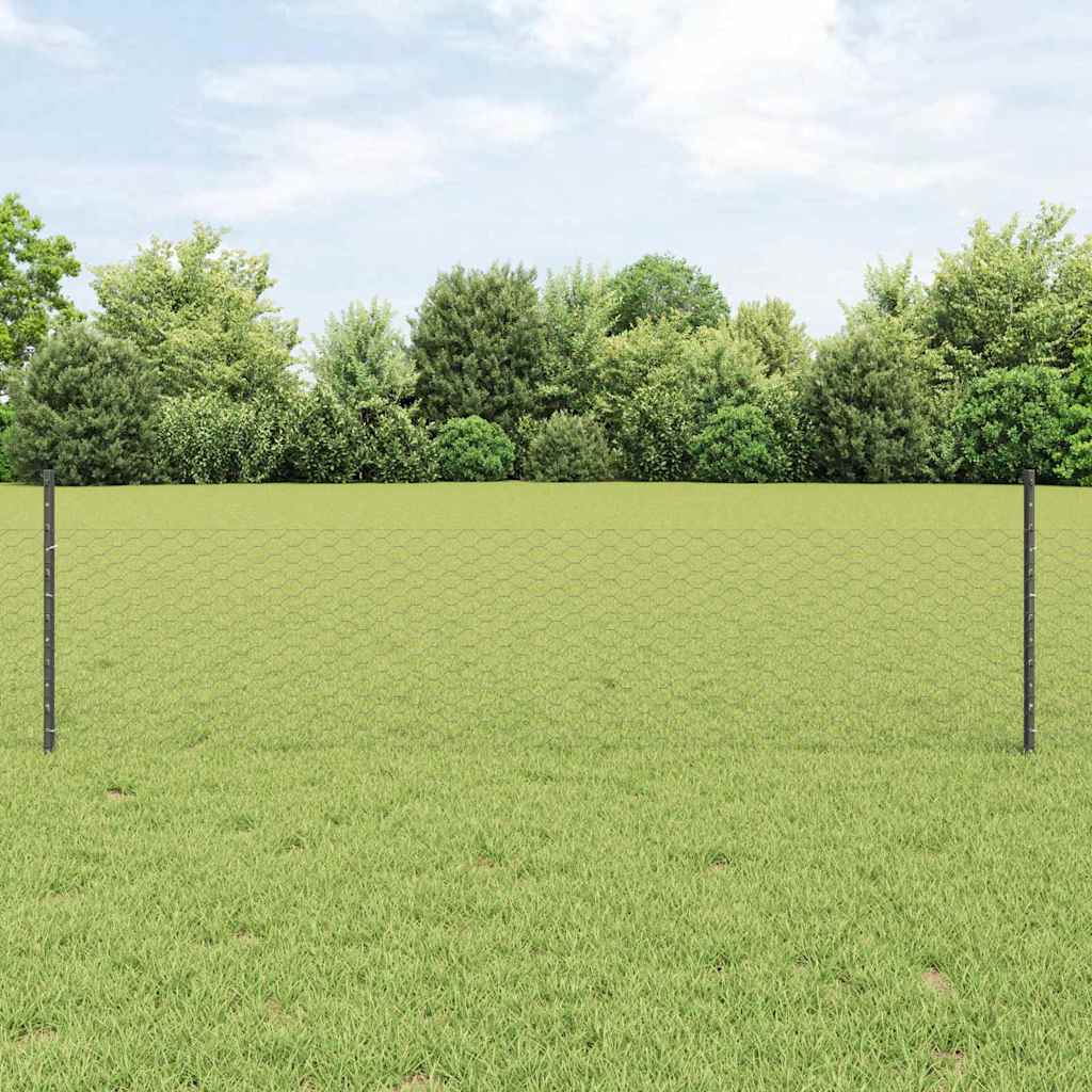Sekskantet hegn med stolpe 25 x 0,5 m PVC-belagt stål Grå Mesh